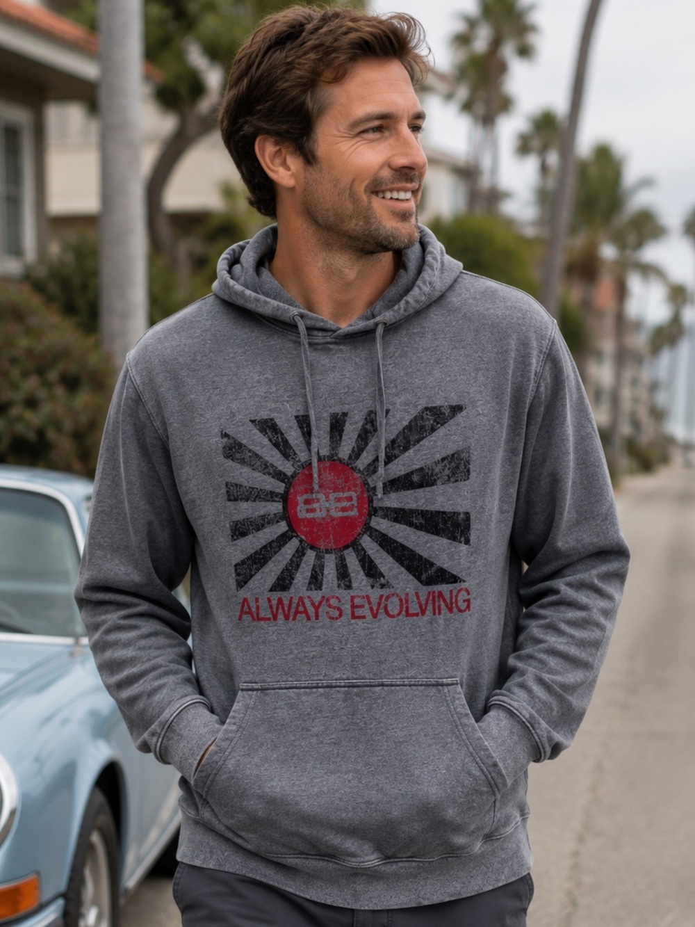 ALWAYS EVOLVING Paul Walker Distressed Flag Hoodie Throwback Logo Racing Cars